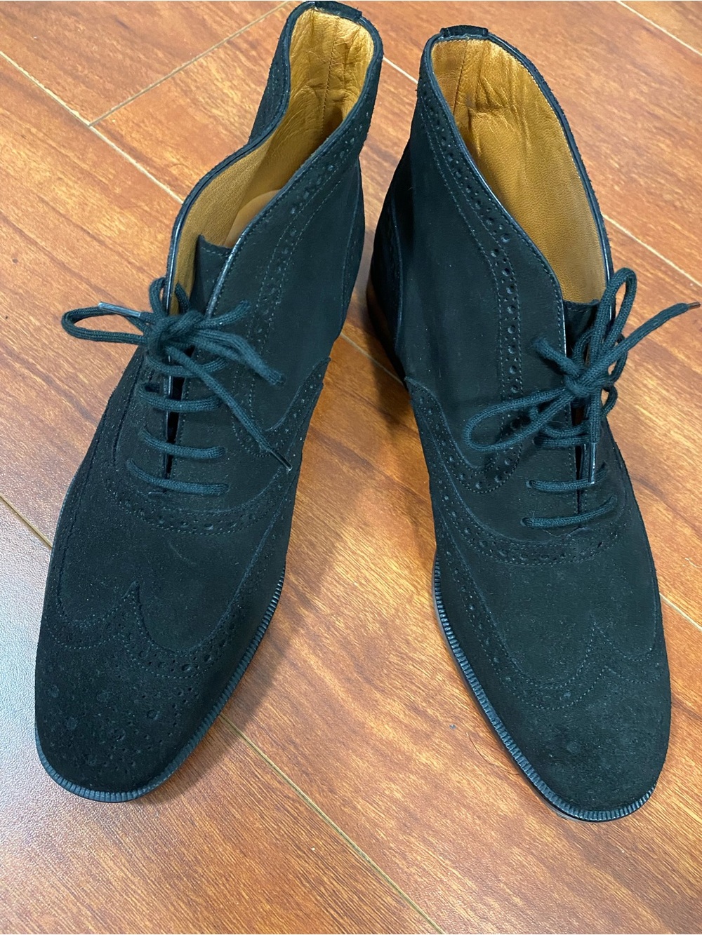 Fratelli Rosetti- Women’s Black Suede Wingtip Dress Boots - Classic Lace-Up